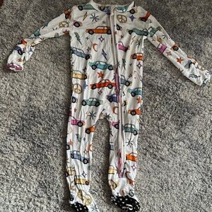 Posh Peanut Double Zipper Footed Car Print Onesie